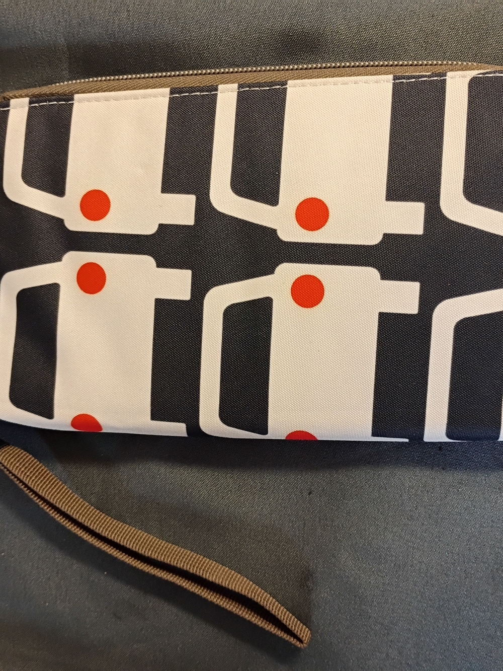 Olra Kiely Target Wrist Pouch in Navy with White & Orange Print